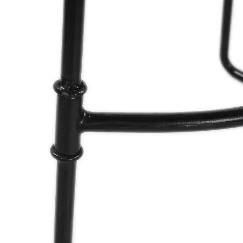 Tabouret de bar sans dossier Urban Port 61 cm, hauteur comptoir, assise selle en manguier blanchi, base en métal noir, blanc/noir