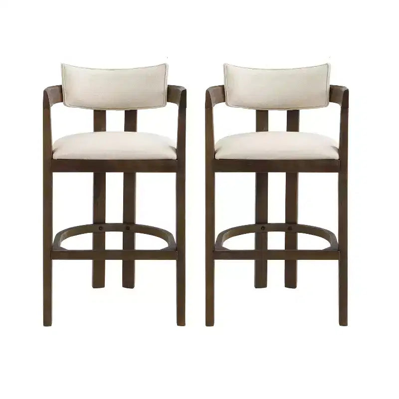 Christopher Knight Home Set of 2 Micah Rubberwood Upholstered with Curved Open Back Counter Height Barstools Walnut