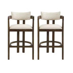 Christopher Knight Home Set of 2 Micah Rubberwood Upholstered with Curved Open Back Counter Height Barstools Walnut
