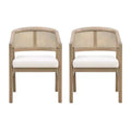 Christopher Knight Home Set of 2 Emery Rubberwood Upholstered Dining Chairs with Cane Designed Curved Back Light Ash