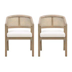 Christopher Knight Home Set of 2 Emery Rubberwood Upholstered Dining Chairs with Cane Designed Curved Back Light Ash