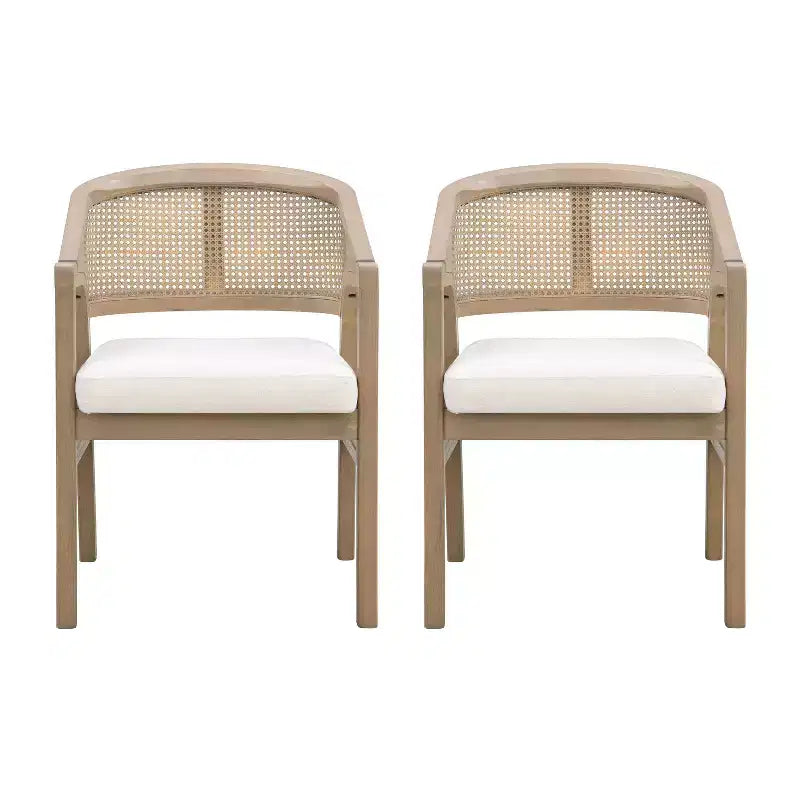 Christopher Knight Home Set of 2 Emery Rubberwood Upholstered Dining Chairs with Cane Designed Curved Back Light Ash