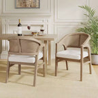 Christopher Knight Home Lot de 2 chaises de salle à manger Emery en bois d'hévéa rembourrées avec dossier incurvé en rotin Cendres claires