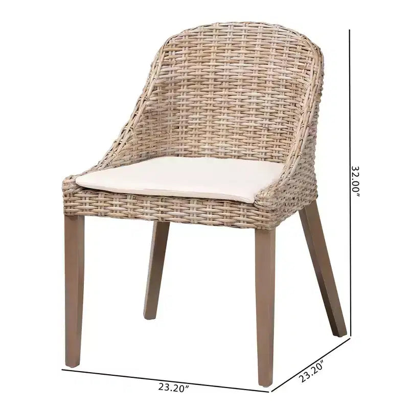 Chaise de salle à manger bali & pari Lara en rotin et bois d'acajou gris Kubu/taupe rustique