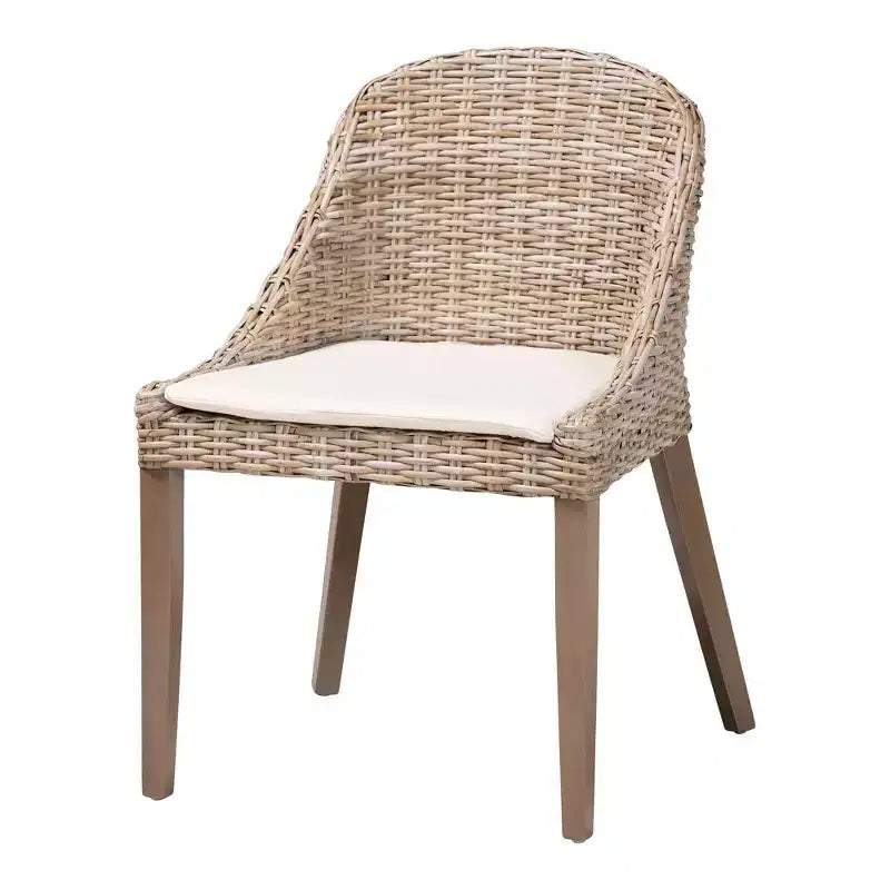 Chaise de salle à manger bali & pari Lara en rotin et bois d'acajou gris Kubu/taupe rustique