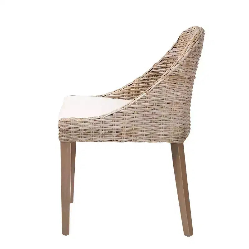 Chaise de salle à manger bali & pari Lara en rotin et bois d'acajou gris Kubu/taupe rustique
