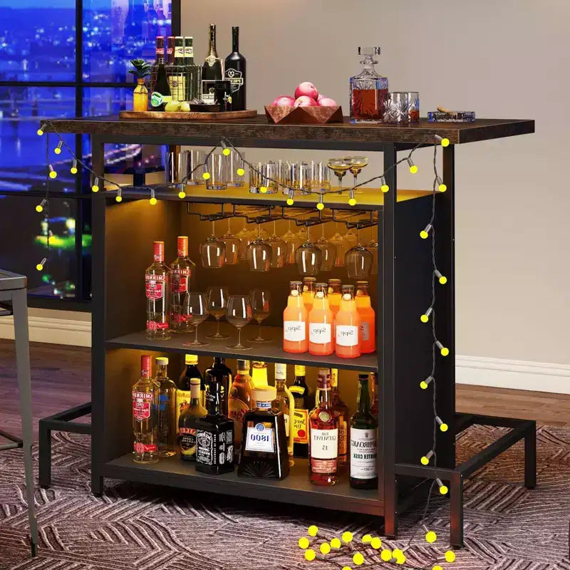 LITTLE TREE 3 Tier Home Wine Bar Cabinet Brown/Black