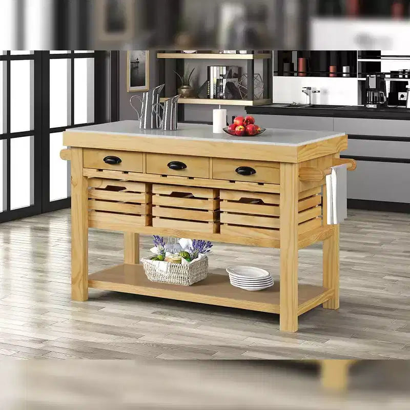 Îlot de cuisine Acme Furniture Grovaam plateau en marbre/finition naturelle