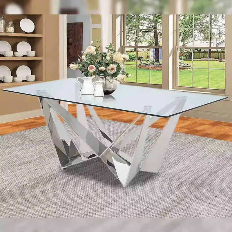 Table à manger Acme Furniture Dekel avec plateau en verre transparent et acier inoxydable