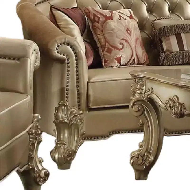Acme Furniture Vendome II Canapé Similicuir Bone/Patine Dorée