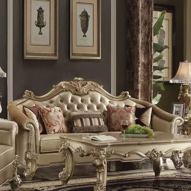 Acme Furniture Vendome II Canapé Similicuir Bone/Patine Dorée