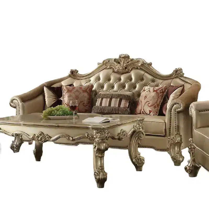 Acme Furniture Vendome II Canapé Similicuir Bone/Patine Dorée