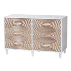 Commode à 6 tiroirs contrastés sculptés Baxton Studio Louetta Blanc/Marron Naturel