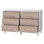 Commode à 6 tiroirs contrastés sculptés Baxton Studio Louetta Blanc/Marron Naturel