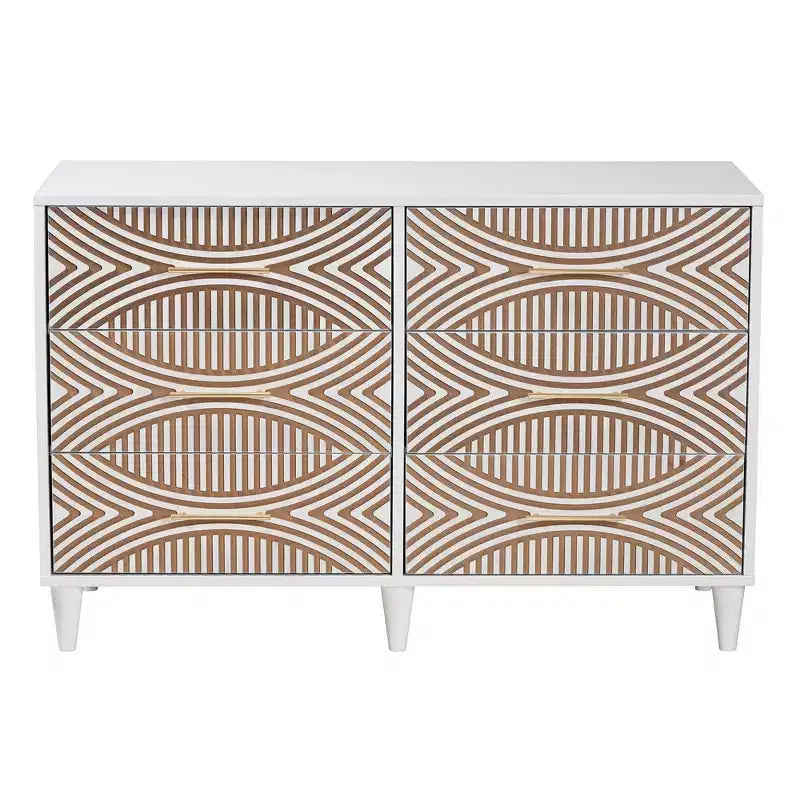 Commode à 6 tiroirs contrastés sculptés Baxton Studio Louetta Blanc/Marron Naturel