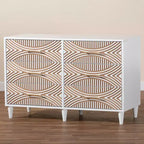 Commode à 6 tiroirs contrastés sculptés Baxton Studio Louetta Blanc/Marron Naturel