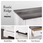 Prepac Rustic Ridge Farmhouse Nightstand with 2 Drawers and Open Cubby Washed White