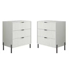 Festivo 2pc Modern Elegance 3 Drawer Nightstands Side Table Set Off-White