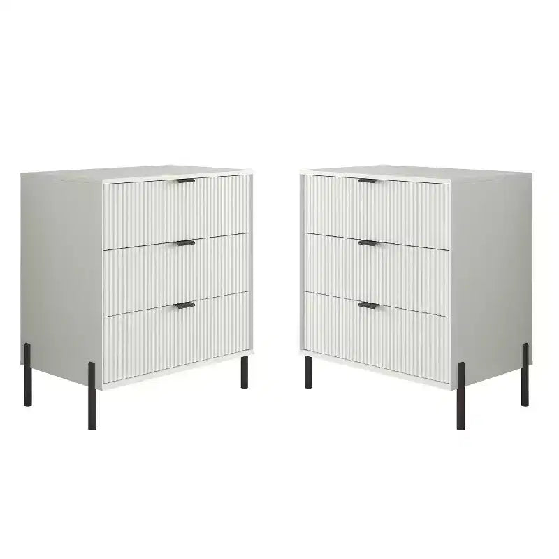 Festivo 2pc Modern Elegance 3 Drawer Nightstands Side Table Set Off-White