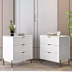 Festivo Lot de 2 tables de chevet 3 tiroirs Élegance Moderne Blanc Cassé