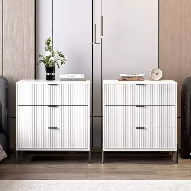 Festivo Lot de 2 tables de chevet 3 tiroirs Élegance Moderne Blanc Cassé