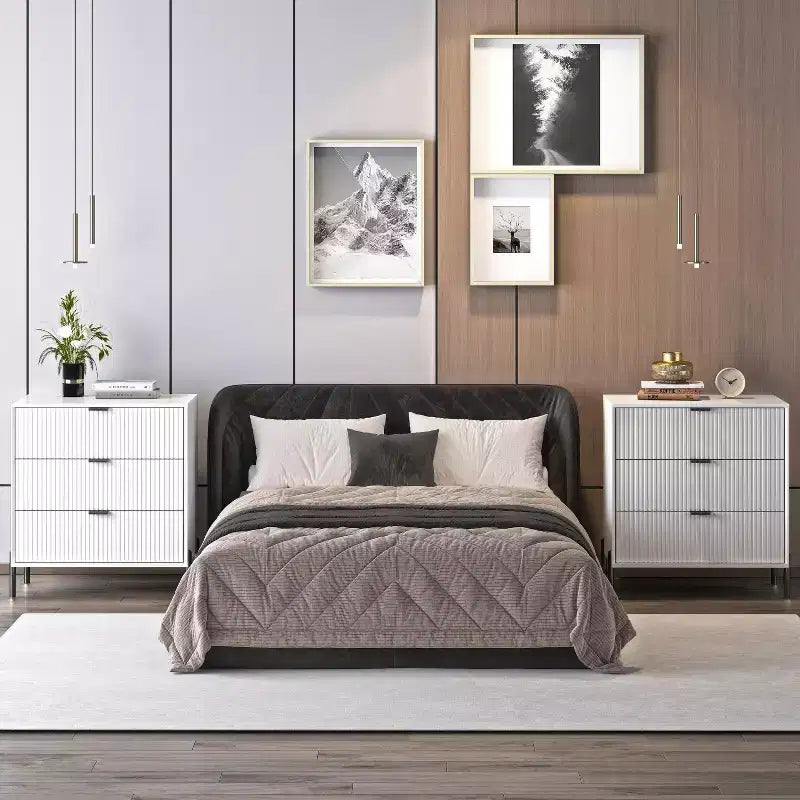 Festivo Lot de 2 tables de chevet 3 tiroirs Élegance Moderne Blanc Cassé