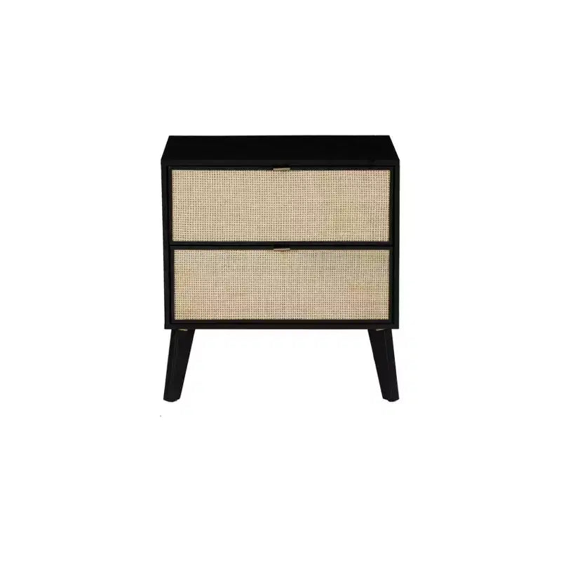 Table de chevet Powell Chancery noire et canne avec 2 tiroirs