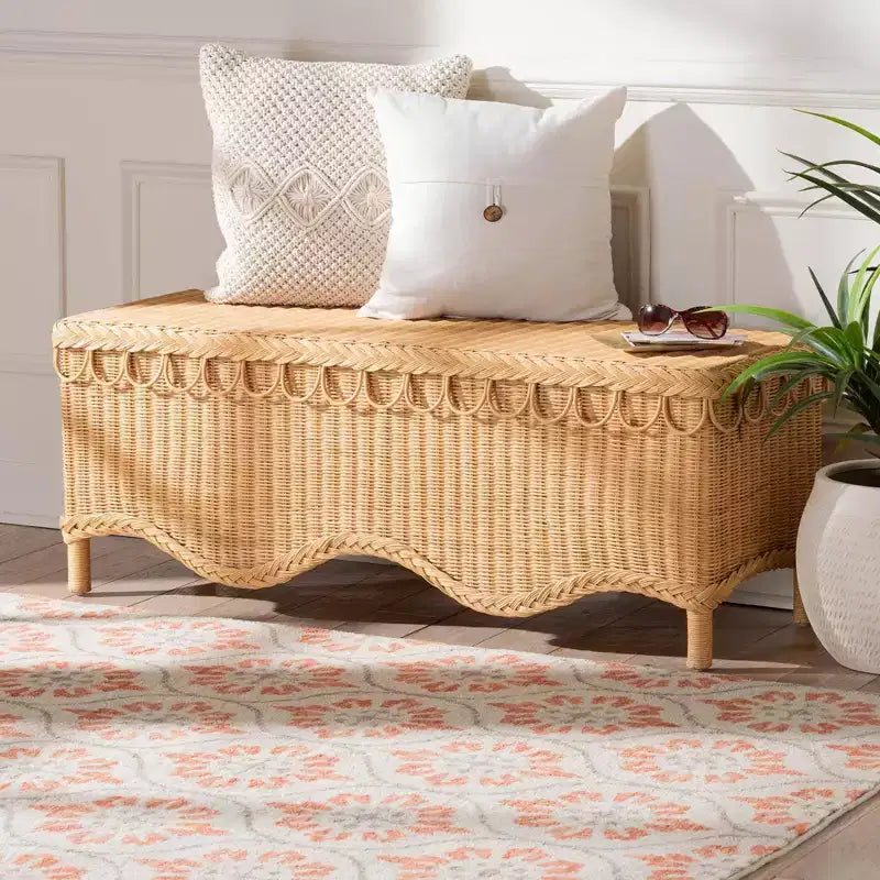 bali & pari Erla Rattan Accent Bench with Scallop Border Light Honey