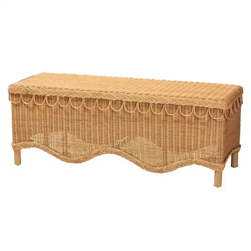 Banc d'appoint en rotin Erla de Bali et Paris avec bordure festonnée en miel clair