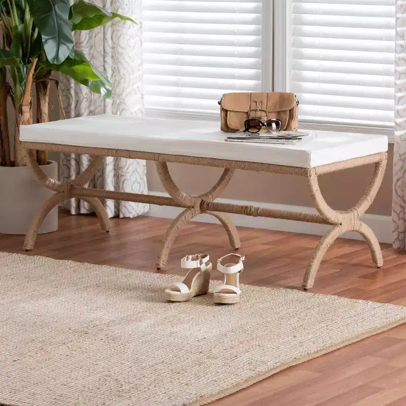 Banc d'appoint en jonc de mer naturel Maliyah bali & pari, marron naturel