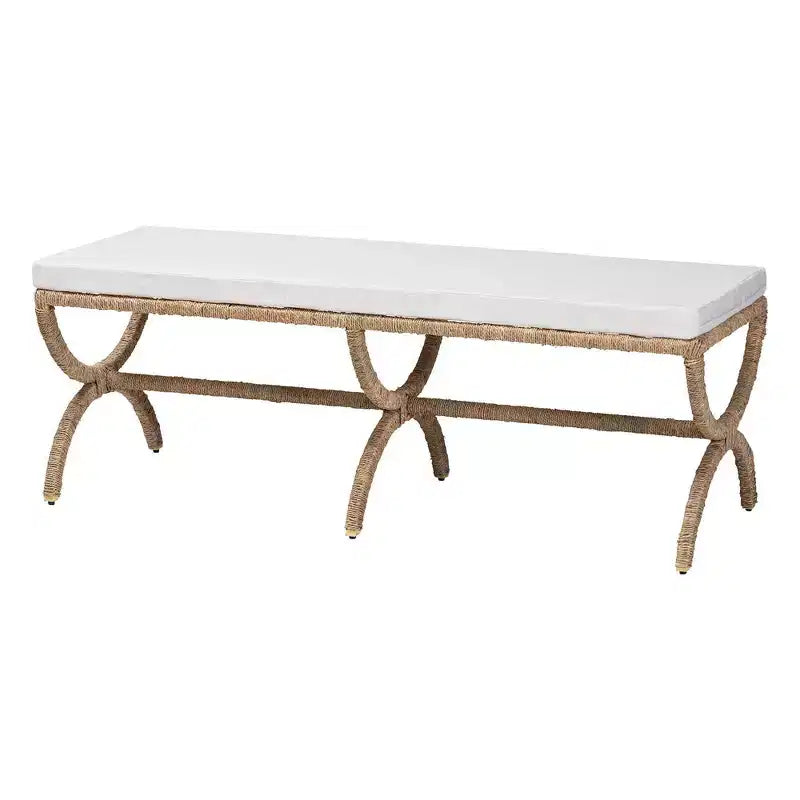 Banc d'appoint en jonc de mer naturel Maliyah bali & pari, marron naturel