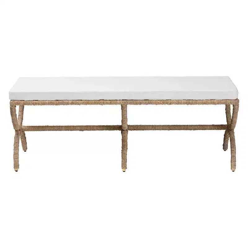 Banc d'appoint en jonc de mer naturel Maliyah bali & pari, marron naturel