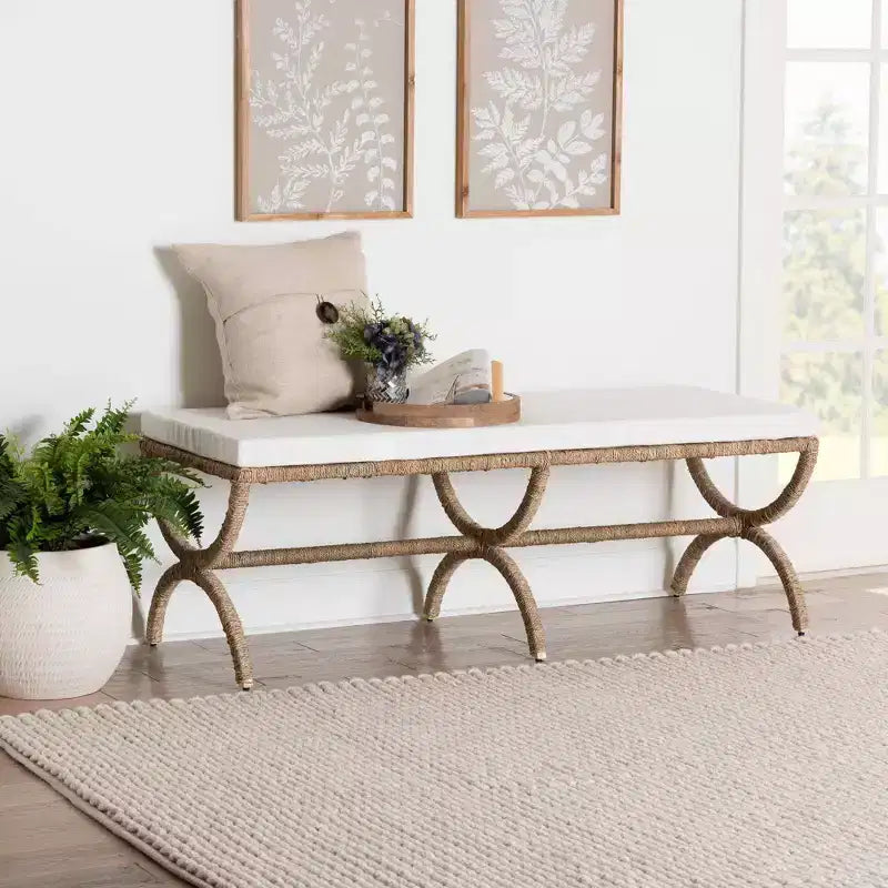Banc d'appoint en jonc de mer naturel Maliyah bali & pari, marron naturel