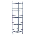 Breighton Home 57.5" Flexi Space 5 Tier Folding Metal Corner Shelf Cobalt Blue