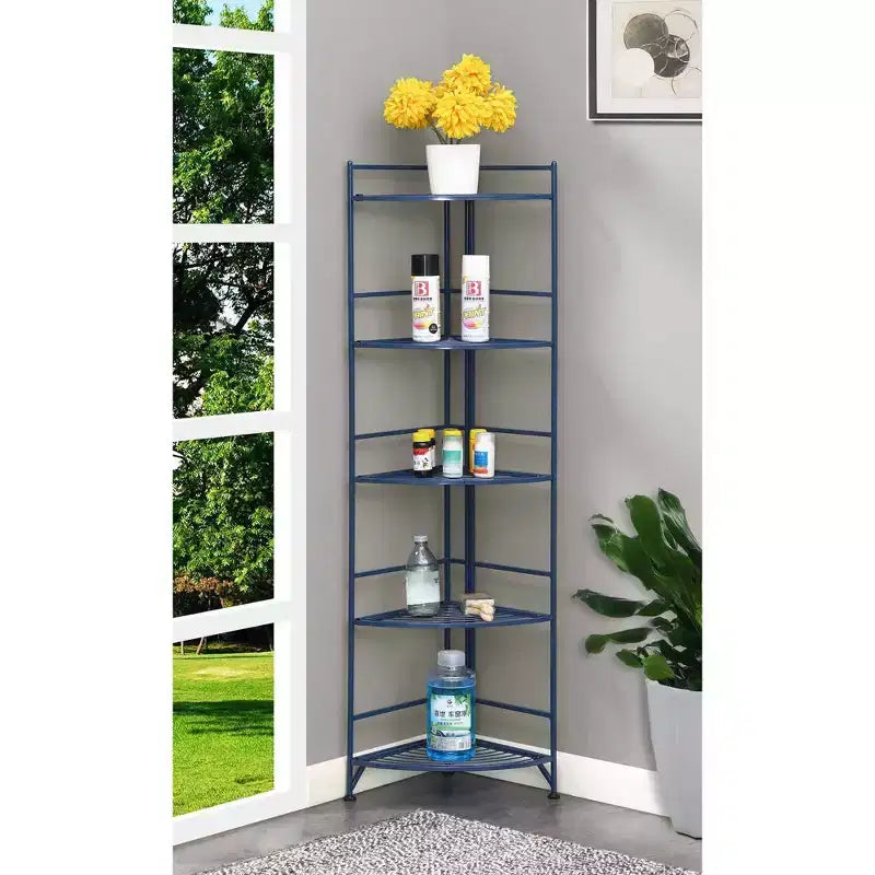 Breighton Home Étagère d'angle pliante en métal à 5 niveaux Flexi Space 57,5 po bleu cobalt