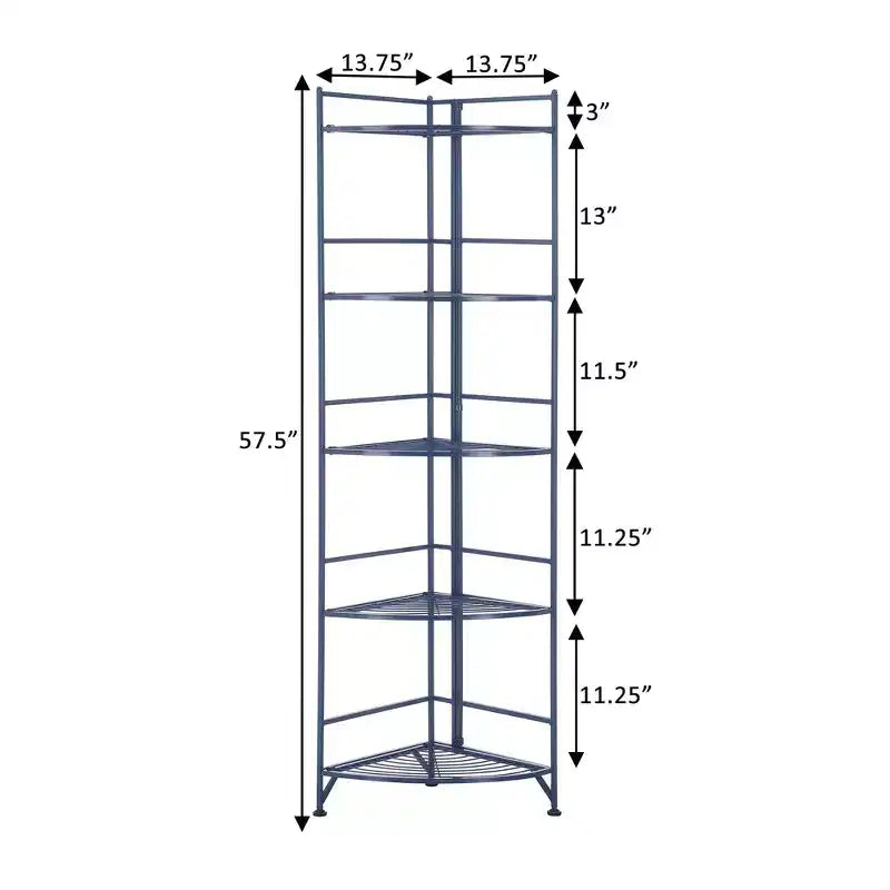 Breighton Home Étagère d'angle pliante en métal à 5 niveaux Flexi Space 57,5 po bleu cobalt