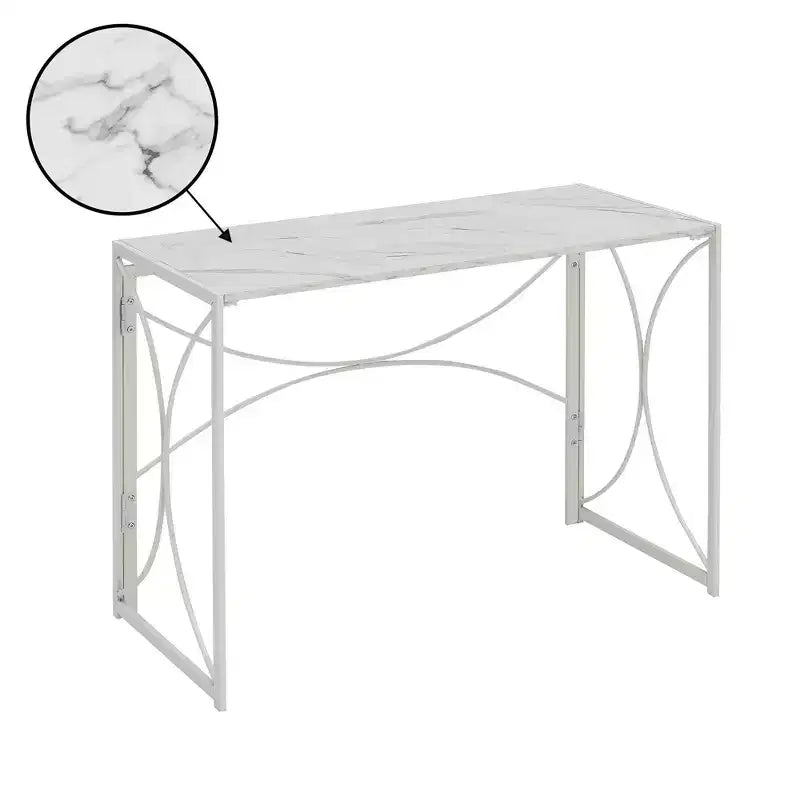 Breighton Home Nova Folding Desk in White Faux Marble/White