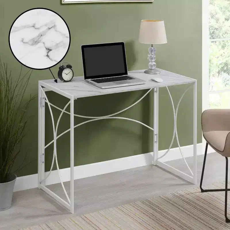 Bureau pliable Breighton Home Nova en faux marbre blanc/blanc