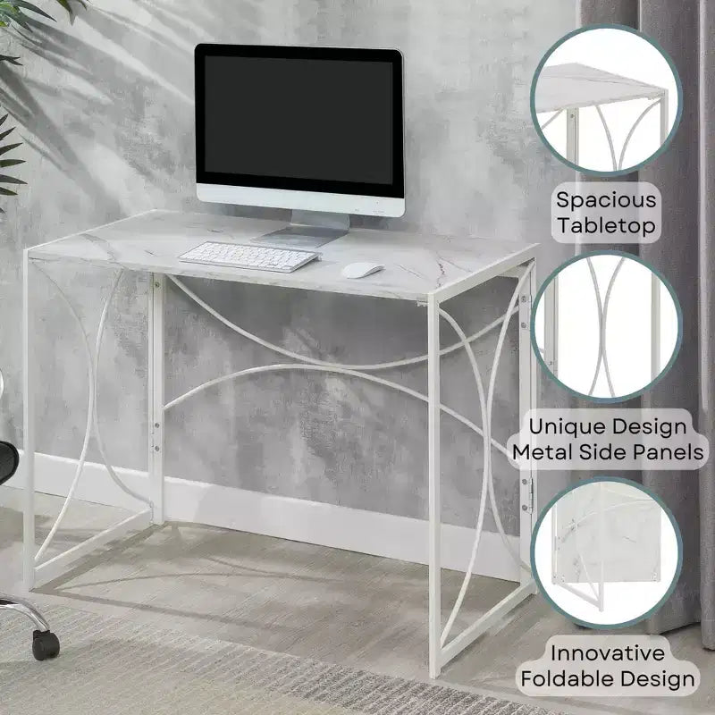 Bureau pliable Breighton Home Nova en faux marbre blanc/blanc