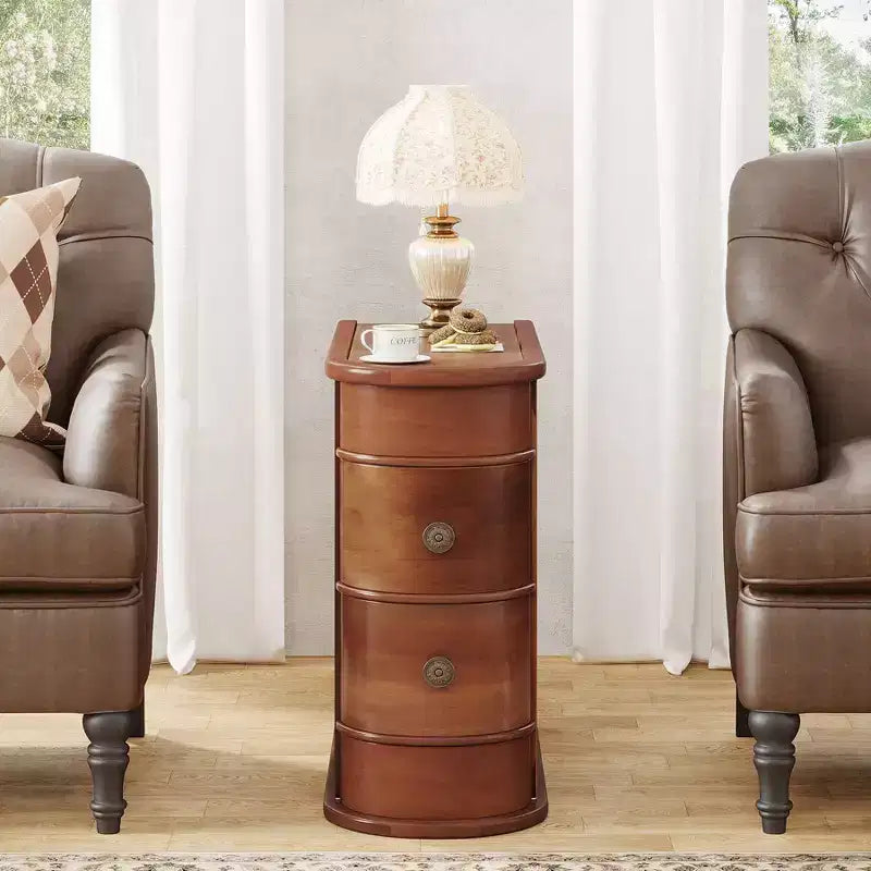 LITTLE TREE Table d'appoint étroite à 2 tiroirs en bois massif Noyer