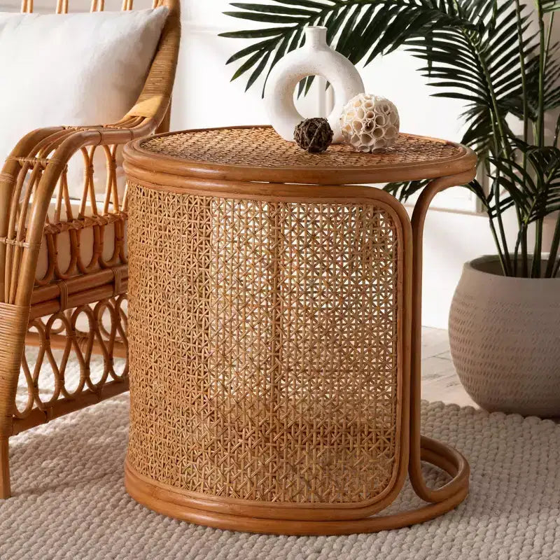 Table d'appoint large en rotin bali & pari Eldon, miel clair