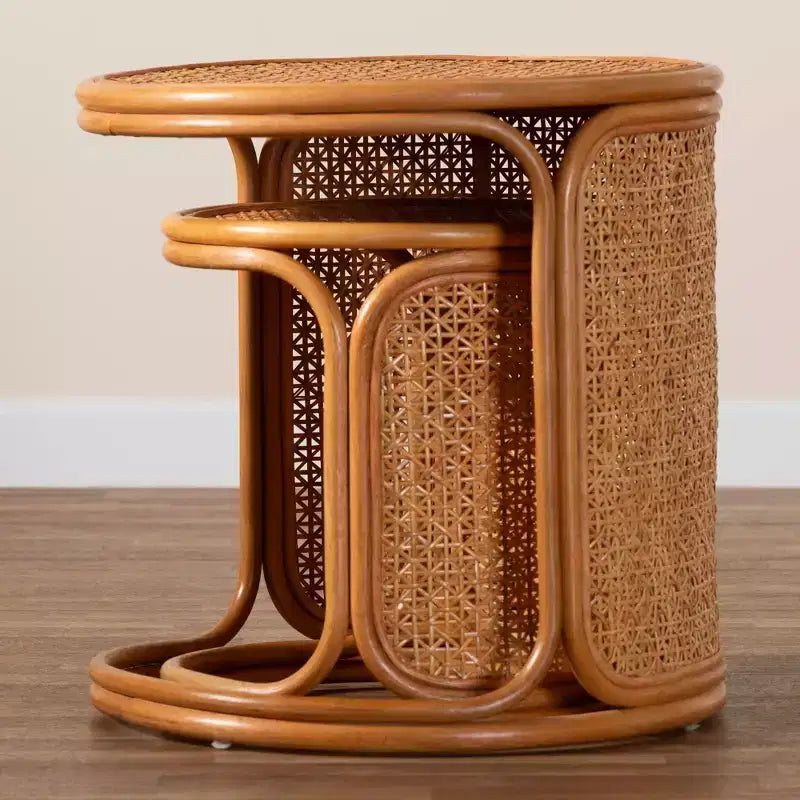 bali & pari Lot de 2 tables d'appoint gigognes en rotin Eldon Miel clair