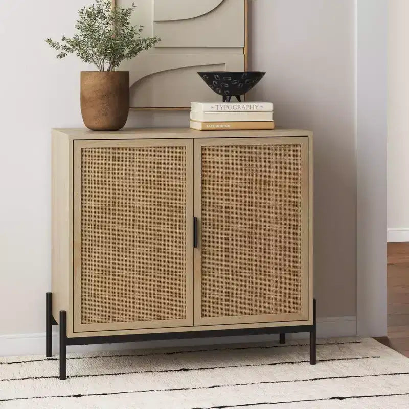 Nathan James Andrew Armoire de rangement en rotin Chêne clair