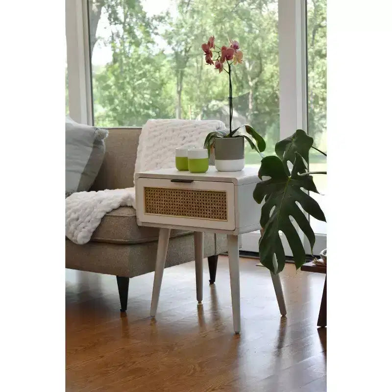 Table d'appoint Boraam Cambria Blanchi/Rotin naturel