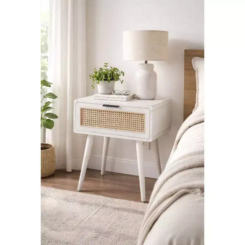Table d'appoint Boraam Cambria Blanchi/Rotin naturel