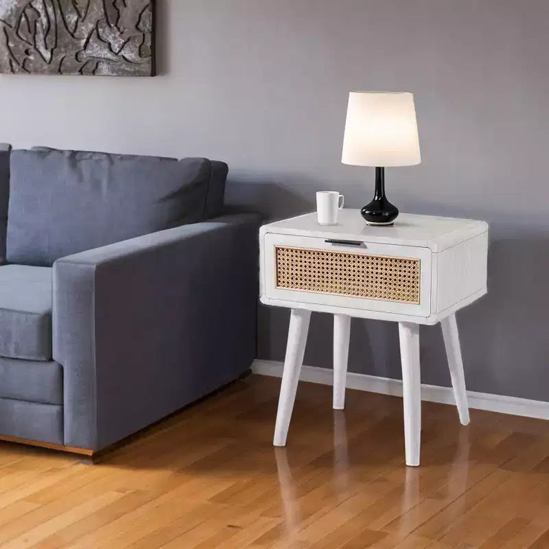 Table d'appoint Boraam Cambria Blanchi/Rotin naturel