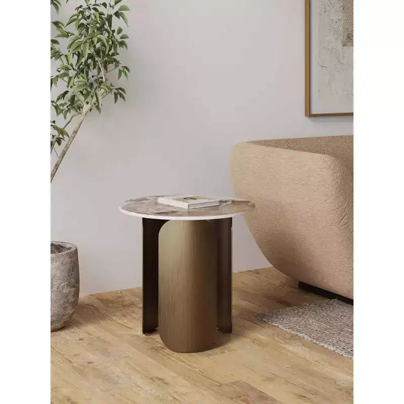 Table d'appoint Manhattan Comfort Monica avec plateau en pierre frittée doré