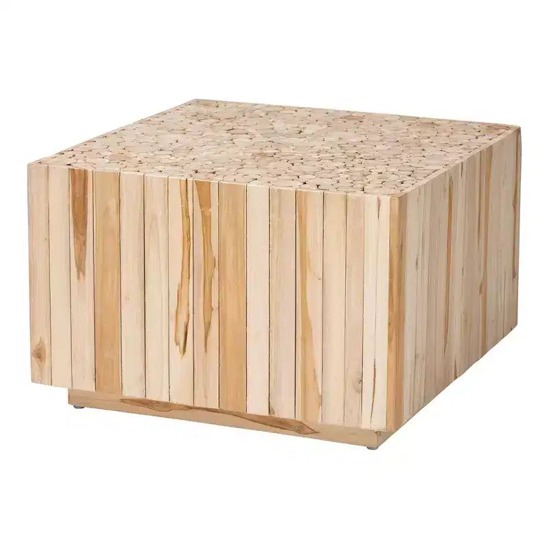 Table basse en bois de teck Augusta bali & pari avec billes de bois recyclées uniques Naturel