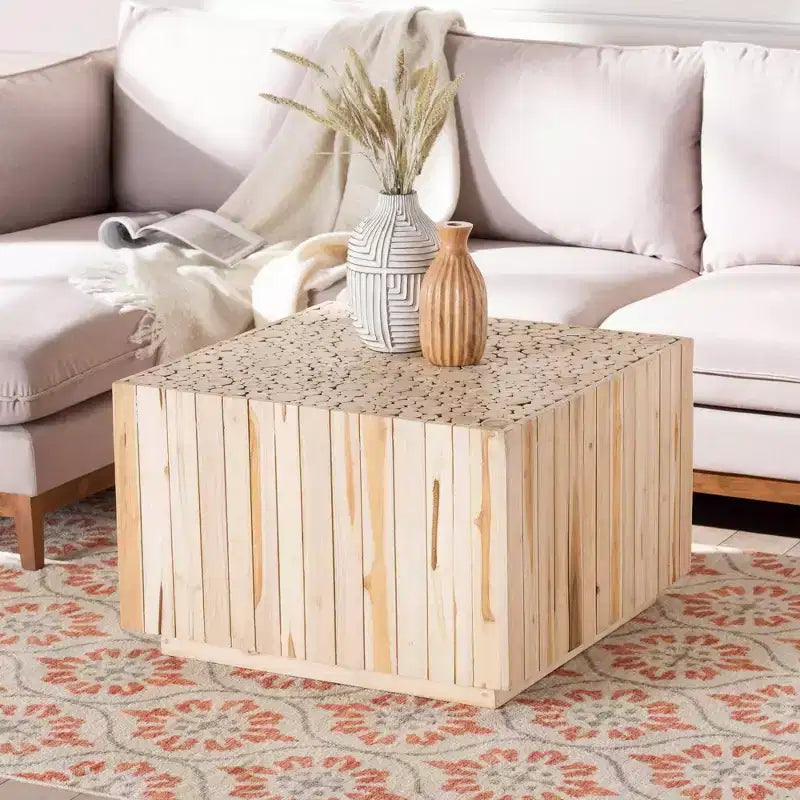 Table basse en bois de teck Augusta bali & pari avec billes de bois recyclées uniques Naturel