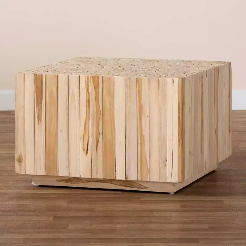 Table basse en bois de teck Augusta bali & pari avec billes de bois recyclées uniques Naturel
